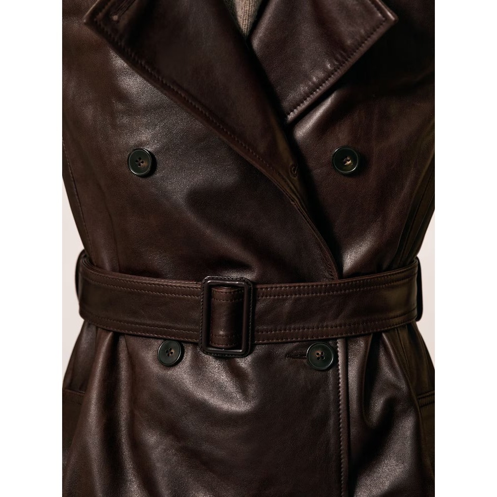 Reiss Hattie Leather Trench Coat 6 Chocolate Brown 100%  Leather Retail $1245 - Picture 11 of 11